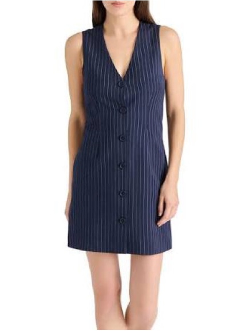 Classic Navy Pinstripe Button-Down Dress